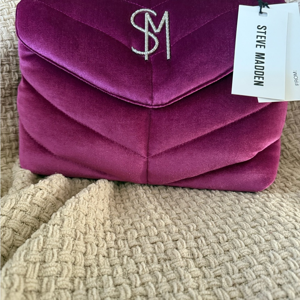 Steve Madden Dark Fuschia Velvet Shoulder Bag